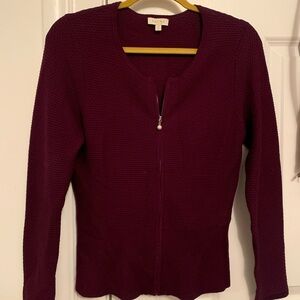 Laura Petites Small Zip Up Burgundy Cardigan
